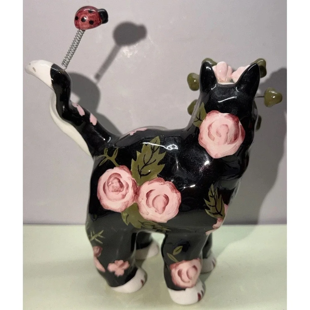 Vintage 2003 Annaco Creations Amy Lacombe Roses Kitty With Ladybug On Tail A3